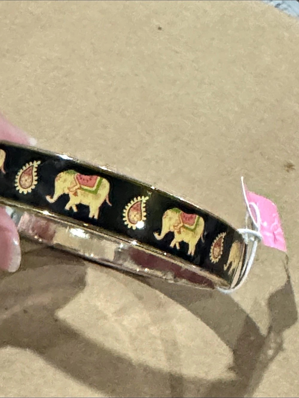 Vera Bradley Pink Elephants Bangle Bracelet Black & Silver NWT